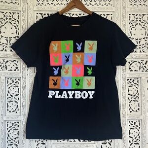 Playboy‎ Bunny Logo Colorful Black Graphic T Shirt Sz Large